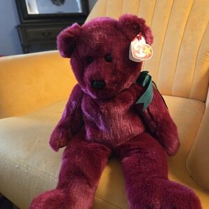 TY Beanie Baby Plush Bear - Burgundy